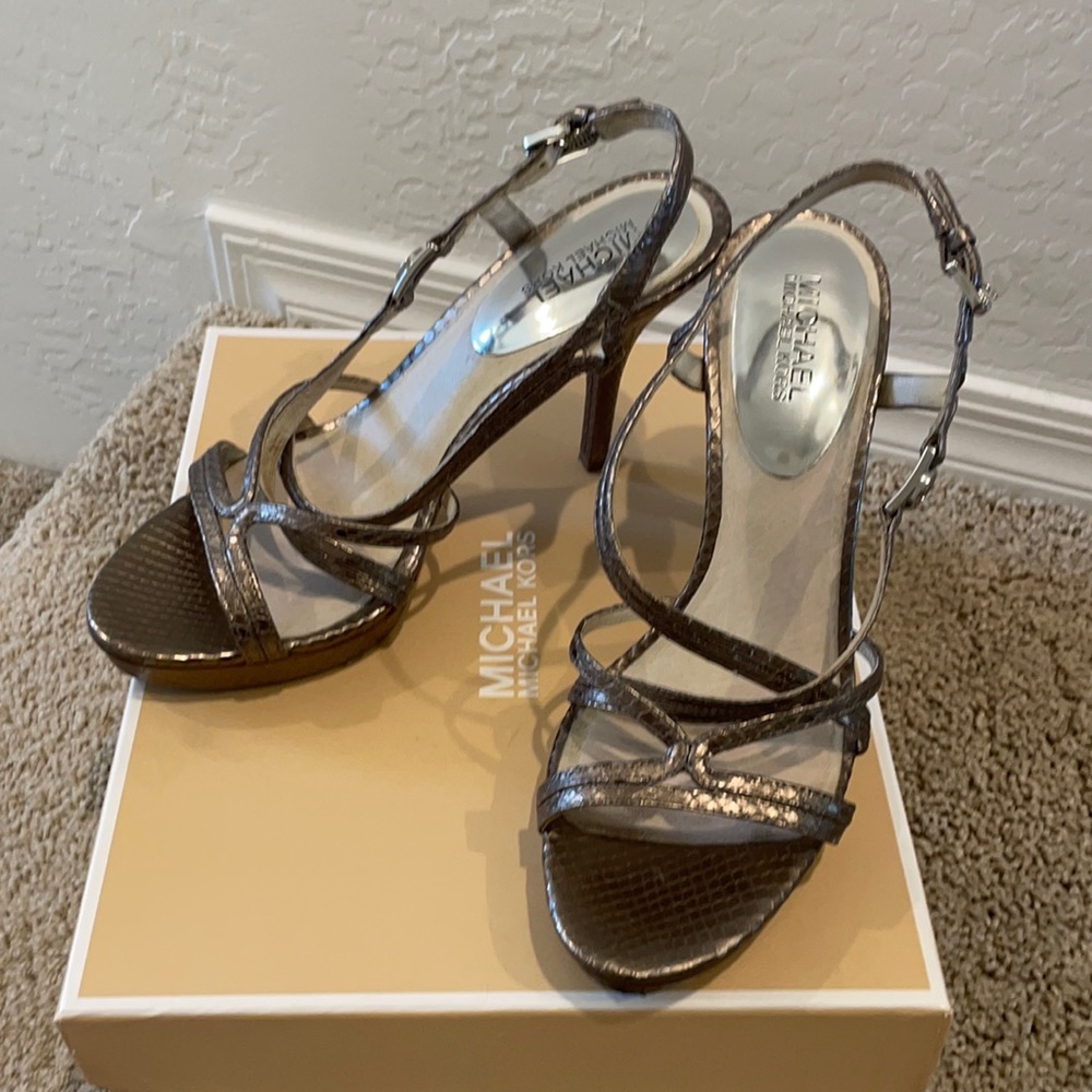 Michael Kors Cicely Sandal Heels Metallic Leather